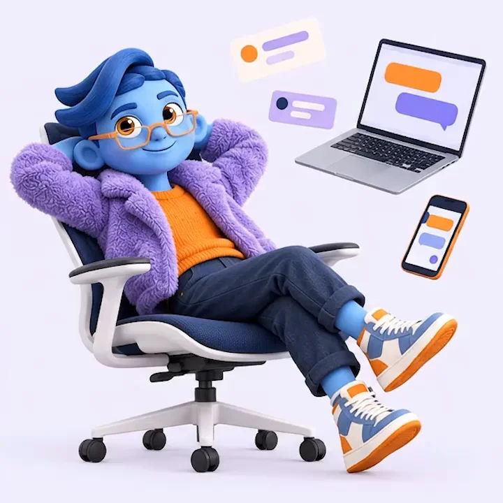 Personagem da UzaChat relaxa enquanto as conversas continuam
